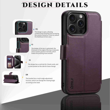For iPhone 15 Plus / 14 Plus ESEBLE E1 Nappa Texture MagSafe Holder Leather Phone Case(Dark Purple)