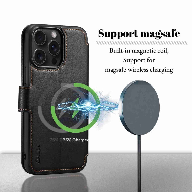 Pour iPhone 15 Plus / 14 Plus ESEBLE E1 Coque de téléphone en cuir texturé Nappa avec support MagSafe (Noir)