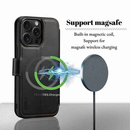 Pour iPhone 15 Plus / 14 Plus ESEBLE E1 Coque de téléphone en cuir texturé Nappa avec support MagSafe (Noir)