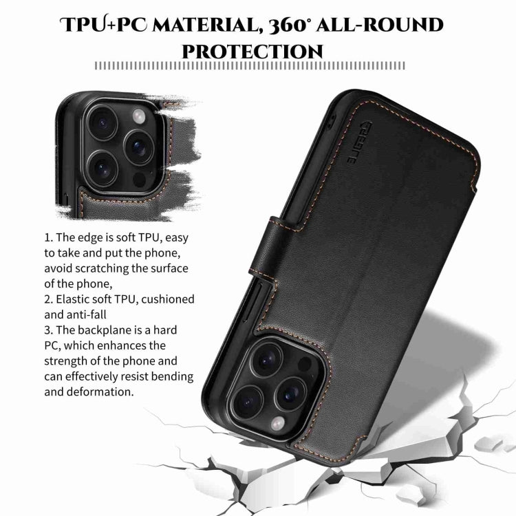 Pour iPhone 15 Plus / 14 Plus ESEBLE E1 Coque de téléphone en cuir texturé Nappa avec support MagSafe (Noir)