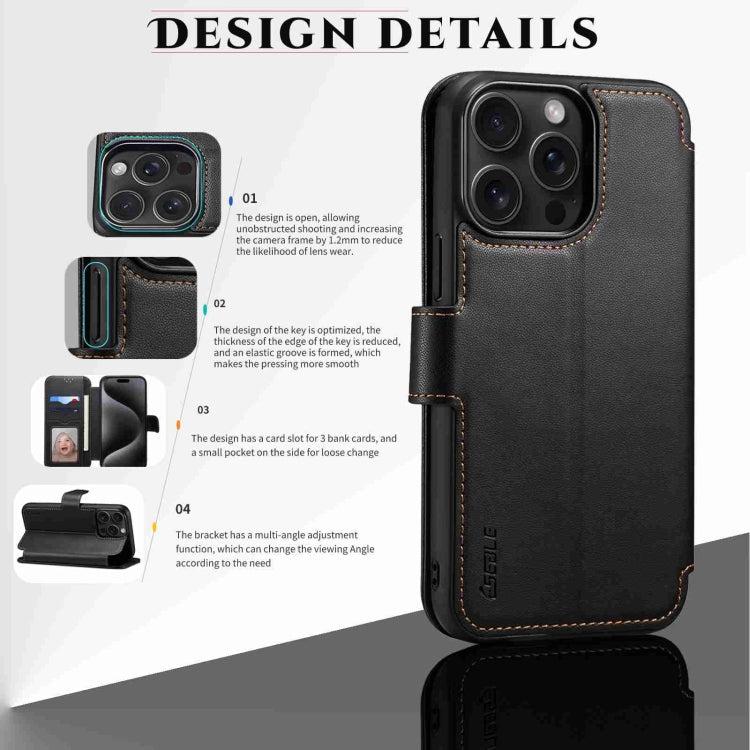 Pour iPhone 15 Plus / 14 Plus ESEBLE E1 Coque de téléphone en cuir texturé Nappa avec support MagSafe (Noir)