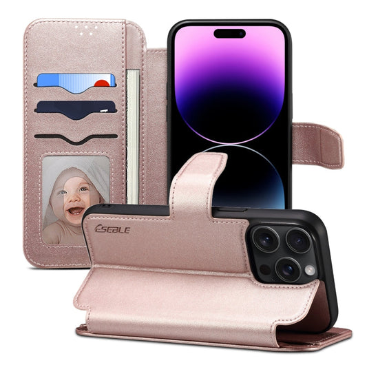 Pour iPhone 14 Pro ESEBLE E1 Nappa Texture Support MagSafe Étui de Téléphone en Cuir (Or Rose)