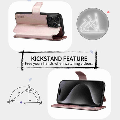 For iPhone 14 Pro ESEBLE E1 Nappa Texture MagSafe Holder Leather Phone Case(Rose Gold)