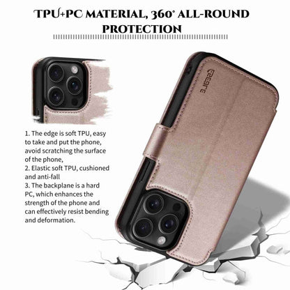 For iPhone 14 Pro ESEBLE E1 Nappa Texture MagSafe Holder Leather Phone Case(Rose Gold)