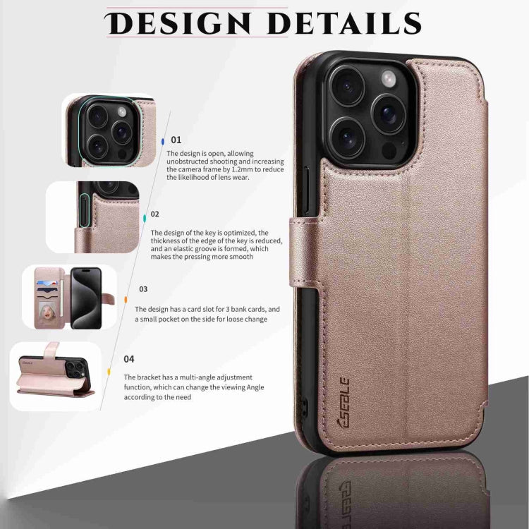 For iPhone 14 Pro ESEBLE E1 Nappa Texture MagSafe Holder Leather Phone Case(Rose Gold)