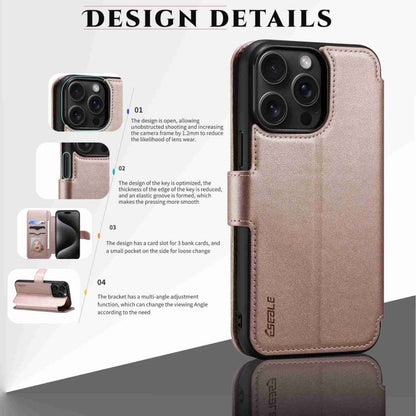 For iPhone 14 Pro ESEBLE E1 Nappa Texture MagSafe Holder Leather Phone Case(Rose Gold)