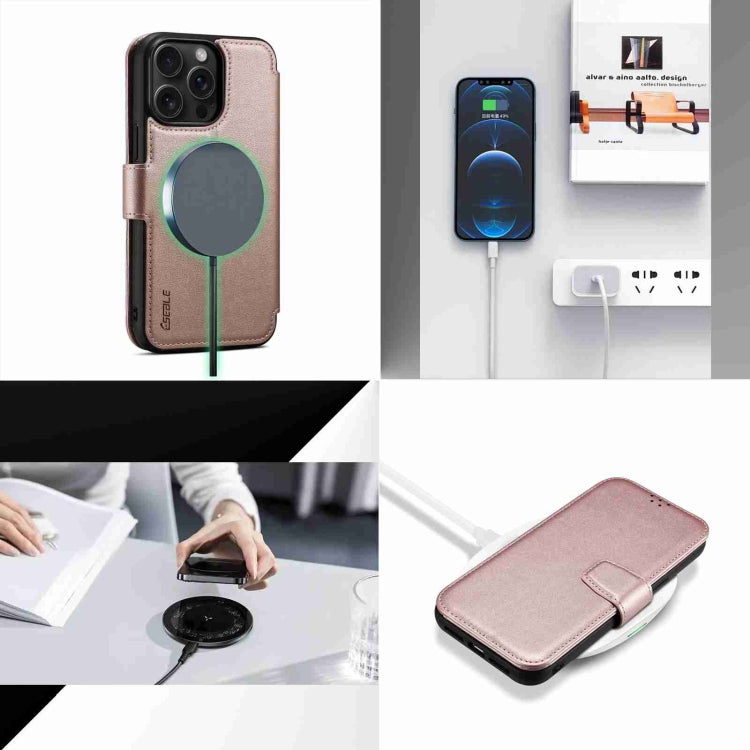 For iPhone 14 Pro ESEBLE E1 Nappa Texture MagSafe Holder Leather Phone Case(Rose Gold)