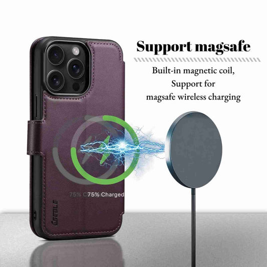 Pour iPhone 14 Pro ESEBLE E1 Coque de Téléphone en Cuir Texture Nappa avec Support MagSafe (Violet Foncé)