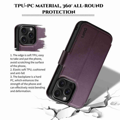 For iPhone 14 Pro ESEBLE E1 Nappa Texture MagSafe Holder Leather Phone Case(Dark Purple)