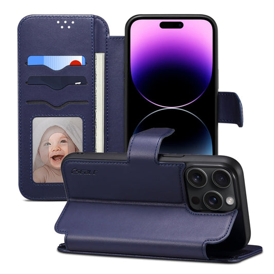 Pour iPhone 14 Pro Max ESEBLE E1 Coque de téléphone en cuir avec support MagSafe et texture Nappa (Bleu Foncé)