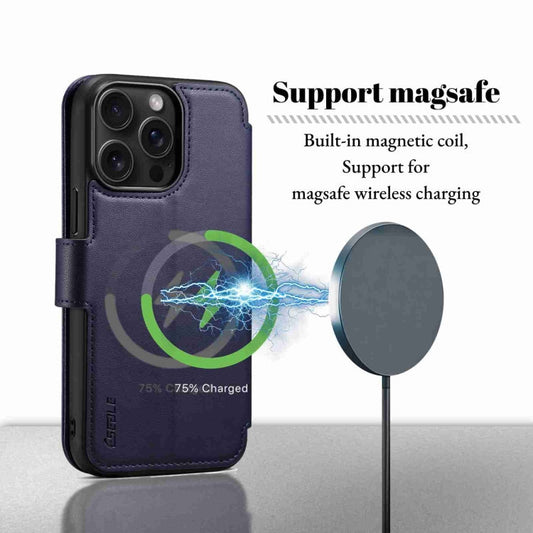 Pour iPhone 14 Pro Max ESEBLE E1 Coque de téléphone en cuir avec support MagSafe et texture Nappa (Bleu Foncé)