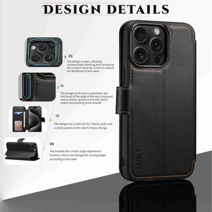 For iPhone 14 Pro Max ESEBLE E1 Nappa Texture MagSafe Holder Leather Phone Case(Black)