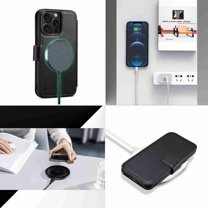 For iPhone 14 Pro Max ESEBLE E1 Nappa Texture MagSafe Holder Leather Phone Case(Black)