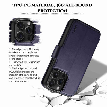 For iPhone 15 ESEBLE E1 Nappa Texture MagSafe Holder Leather Phone Case(Dark Blue)