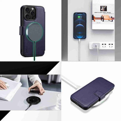 For iPhone 15 Pro Max ESEBLE E1 Nappa Texture MagSafe Holder Leather Phone Case(Dark Blue)