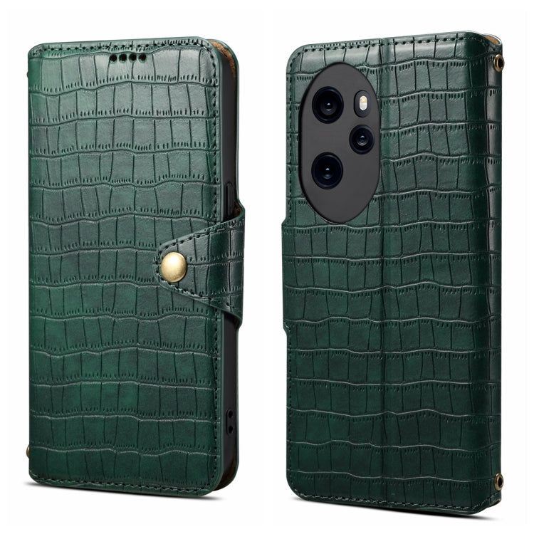 Coque de Téléphone en Cuir avec Bords Huilés et Texture Crocodile 100 Pro Denior pour Honor (Vert)