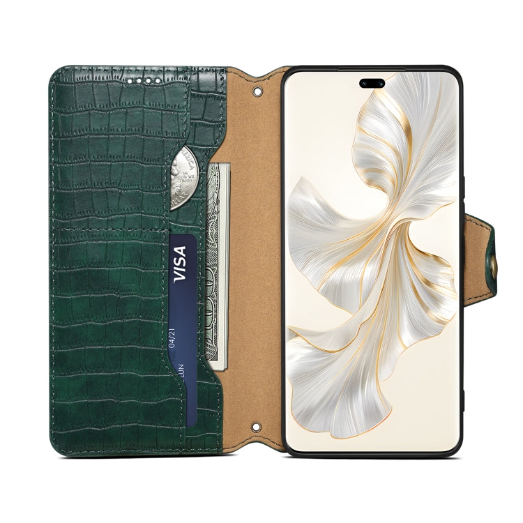 Coque de Téléphone en Cuir avec Bords Huilés et Texture Crocodile 100 Pro Denior pour Honor (Vert)