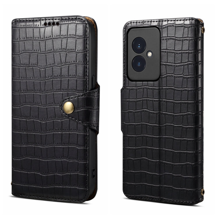 Étui de téléphone en cuir avec bordure en texture crocodile pour Honor 100 Denier (Noir)