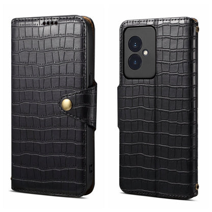 Étui de téléphone en cuir avec bordure en texture crocodile pour Honor 100 Denier (Noir)