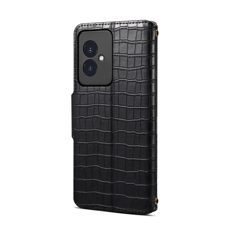 Étui de téléphone en cuir avec bordure en texture crocodile pour Honor 100 Denier (Noir)