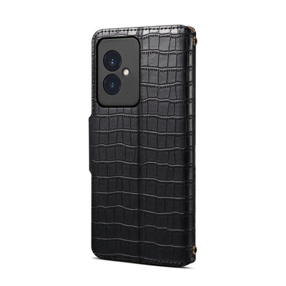 Étui de téléphone en cuir avec bordure en texture crocodile pour Honor 100 Denier (Noir)