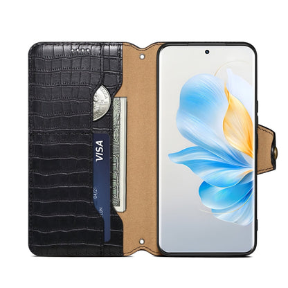 Étui de téléphone en cuir avec bordure en texture crocodile pour Honor 100 Denier (Noir)