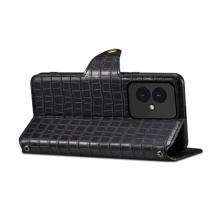 Étui de téléphone en cuir avec bordure en texture crocodile pour Honor 100 Denier (Noir)