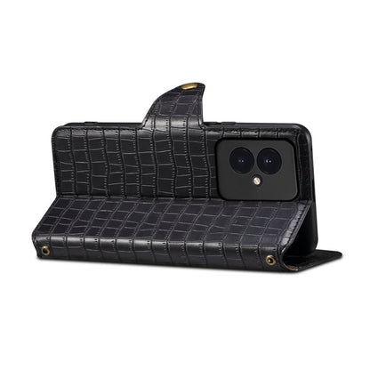Étui de téléphone en cuir avec bordure en texture crocodile pour Honor 100 Denier (Noir)