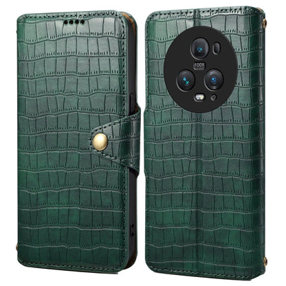 For Honor Magic5 Pro Denior Crocodile Texture Oil Edge Leather Phone Case(Green)