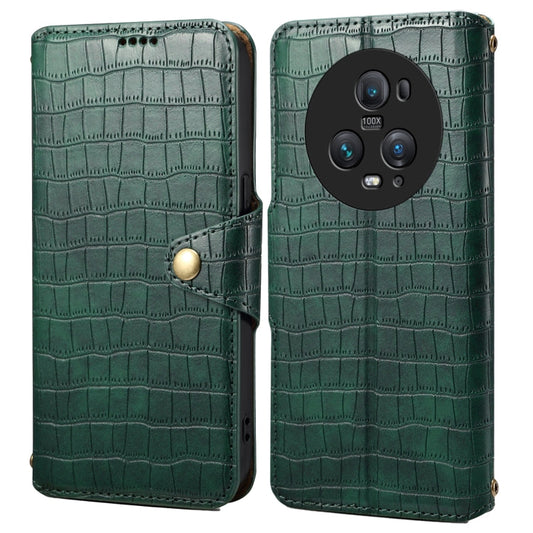 Pour Honor Magic5 Pro Coque de téléphone en cuir avec texture crocodile Denior et bord huilé (vert)