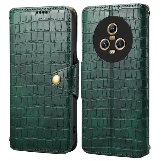 Pour Honor Magic5 Denior Étui de téléphone en cuir avec texture crocodile et bord huilé (Vert)