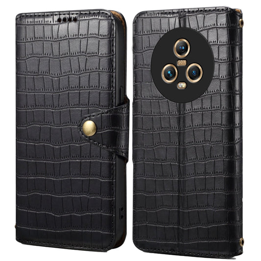 Pour étui de téléphone en cuir avec bord à l'huile et texture crocodile Denior For Honor Magic5 (noir)