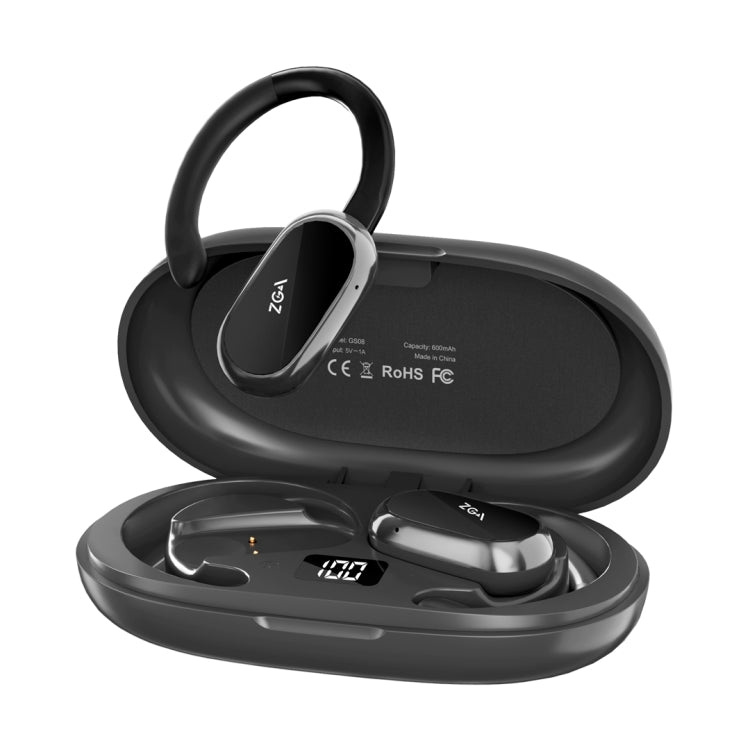 ZGA GS08 LED Digital Display Open Wireless Bluetooth Earphone(Black)
