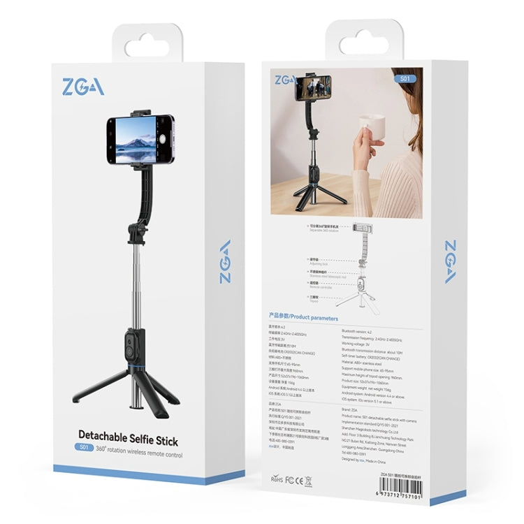 ZGA S01 Bluetooth Remote Control Detachable Tripod Selfie Stick(Black)