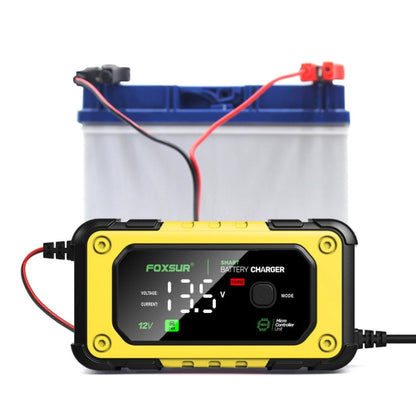 FOXSUR 7A 12V Car / Motorcycle Smart Battery Charger, Plug Type:EU Plug(Yellow)