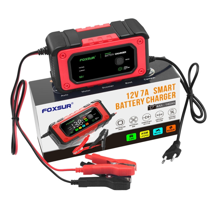 FOXSUR 7A 12V Car / Motorcycle Smart Battery Charger, Plug Type:US Plug(Red)