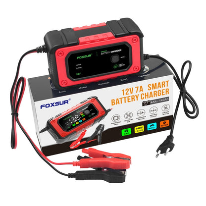 FOXSUR 7A 12V Car / Motorcycle Smart Battery Charger, Plug Type:US Plug(Red)