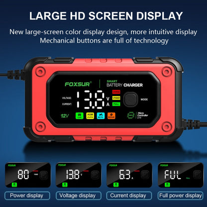 FOXSUR 7A 12V Car / Motorcycle Smart Battery Charger, Plug Type:US Plug(Red)