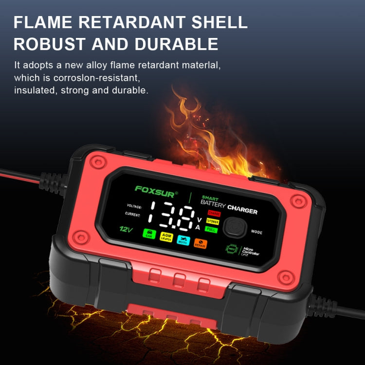 FOXSUR 7A 12V Car / Motorcycle Smart Battery Charger, Plug Type:UK Plug(Red)
