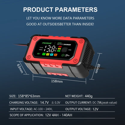 FOXSUR 7A 12V Car / Motorcycle Smart Battery Charger, Plug Type:UK Plug(Red)