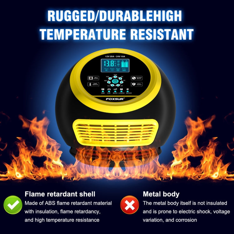 FOXSUR 20A 12V 24V Car / Motorcycle Smart Battery Charger, Plug Type:EU Plug(Yellow)