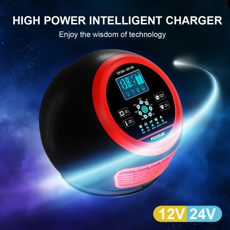 FOXSUR 20A 12V 24V Car / Motorcycle Smart Battery Charger, Plug Type:UK Plug(Red)