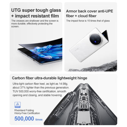 vivo X Fold3, 16 Go+1 To, reconnaissance faciale / identification par empreinte digitale, Android 14 OriginOS 4 Snapdragon 8 Gen 2 Octa Core 3,25 GHz 8,03 pouces + 6,53 pouces, OTG, NFC, réseau : 5G (Noir)