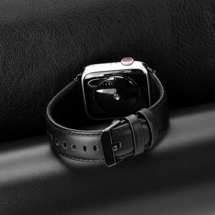 For Apple Watch Series 8 41mm DUX DUCIS Business Genuine Leather Watch Strap(Black)