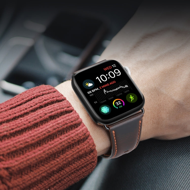 For Apple Watch Series 8 41mm DUX DUCIS Business Genuine Leather Watch Strap(Coffee)