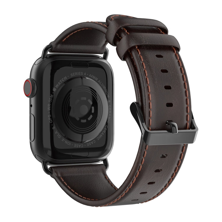 Pour Apple Watch Series 7 45mm Bracelet de montre DUX DUCIS en cuir véritable Business (café)