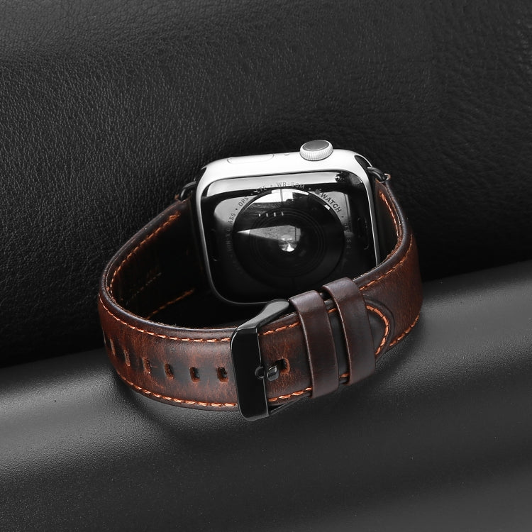 Pour Apple Watch Series 7 45mm Bracelet de montre DUX DUCIS en cuir véritable Business (café)