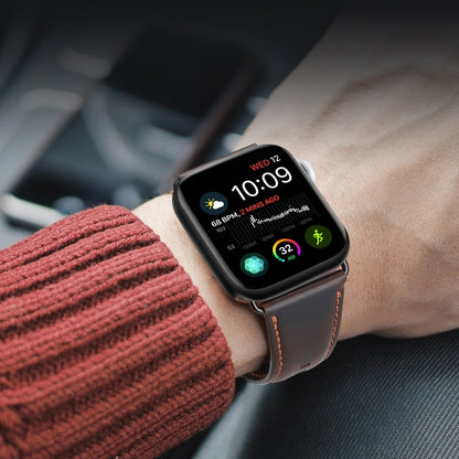 Pour Apple Watch Series 7 45mm Bracelet de montre DUX DUCIS en cuir véritable Business (café)