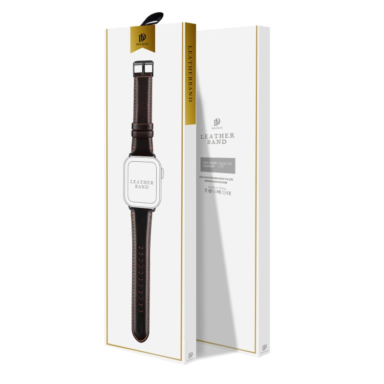 Pour Apple Watch Series 7 45mm Bracelet de montre DUX DUCIS en cuir véritable Business (café)