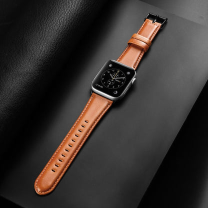 For Apple Watch Series 6 44mm DUX DUCIS Business Genuine Leather Watch Strap(Khaki)